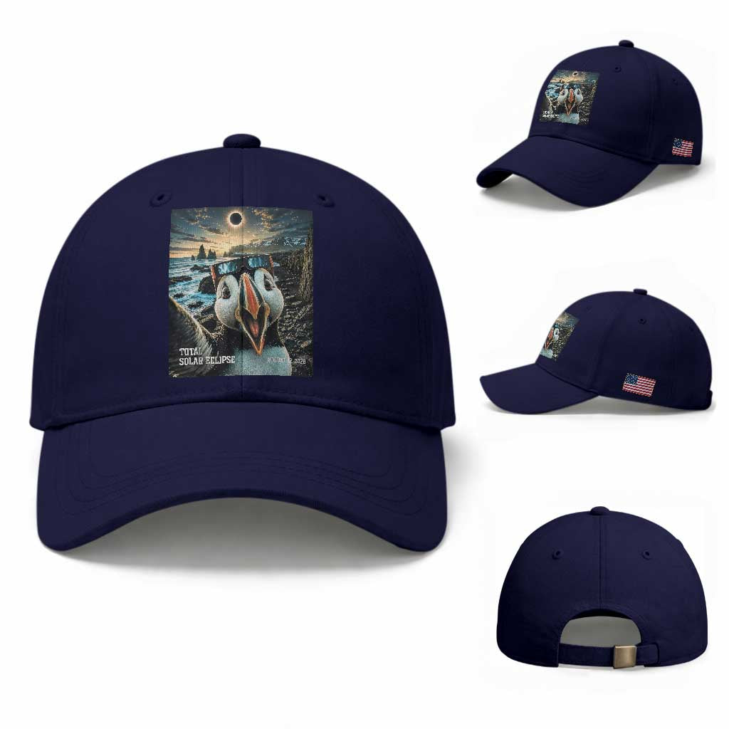 Puffin Selfie August 12 2026 Total Solar Eclipse Baseball Cap Funny Totality Photographic Astronomy Souvenir