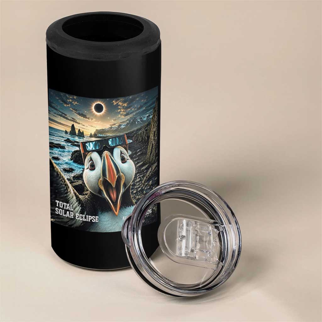 Puffin Selfie August 12 2026 Total Solar Eclipse 4 in 1 Can Cooler Tumbler Funny Totality Photographic Astronomy Souvenir