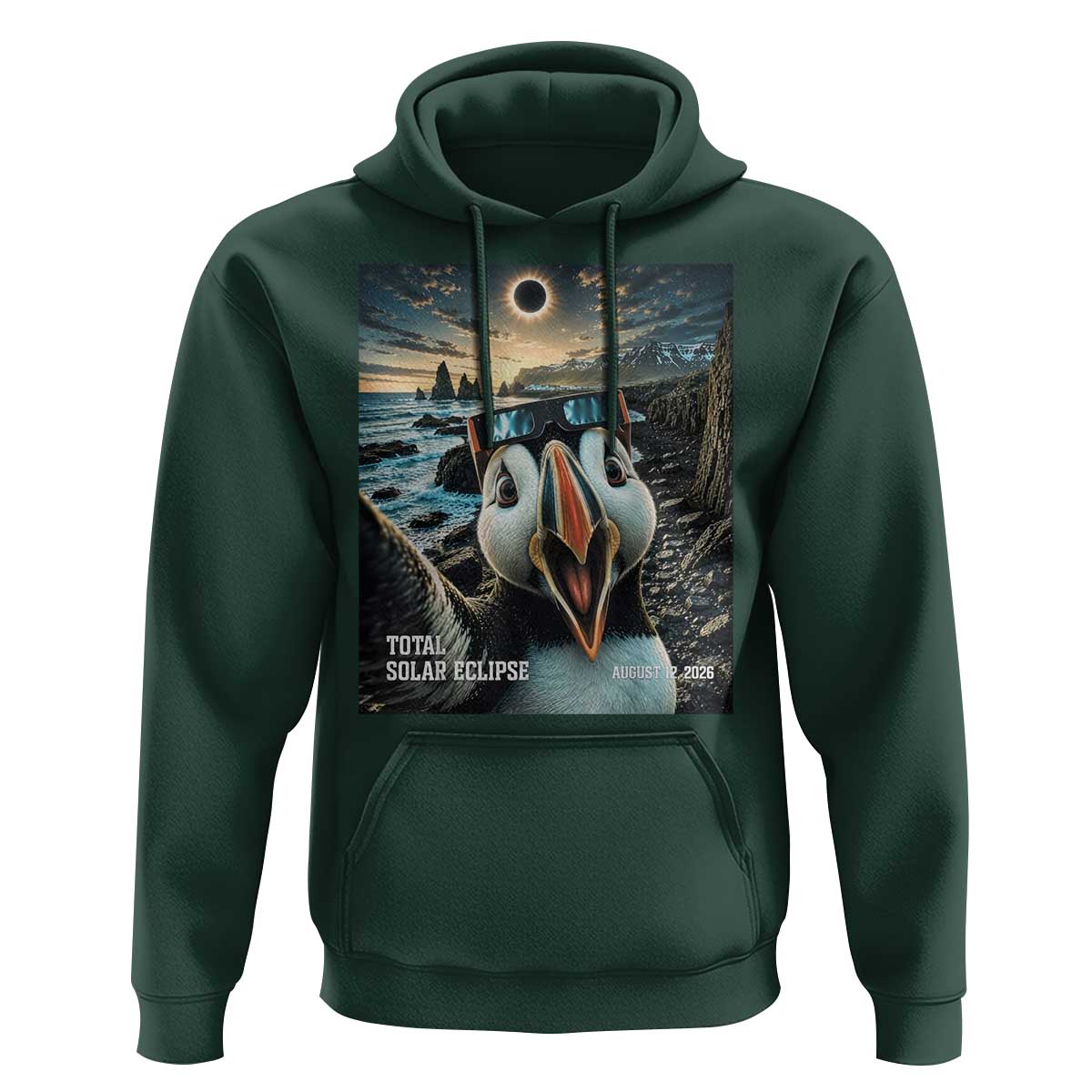 Puffin Selfie August 12 2026 Total Solar Eclipse Hoodie Funny Totality Photographic Astronomy Souvenir