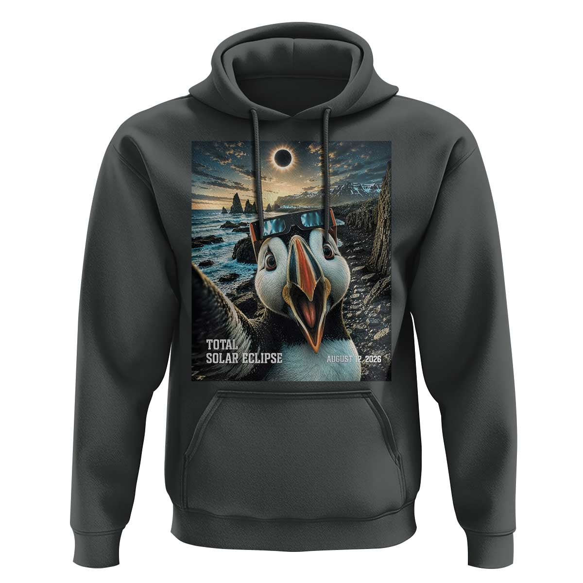 Puffin Selfie August 12 2026 Total Solar Eclipse Hoodie Funny Totality Photographic Astronomy Souvenir