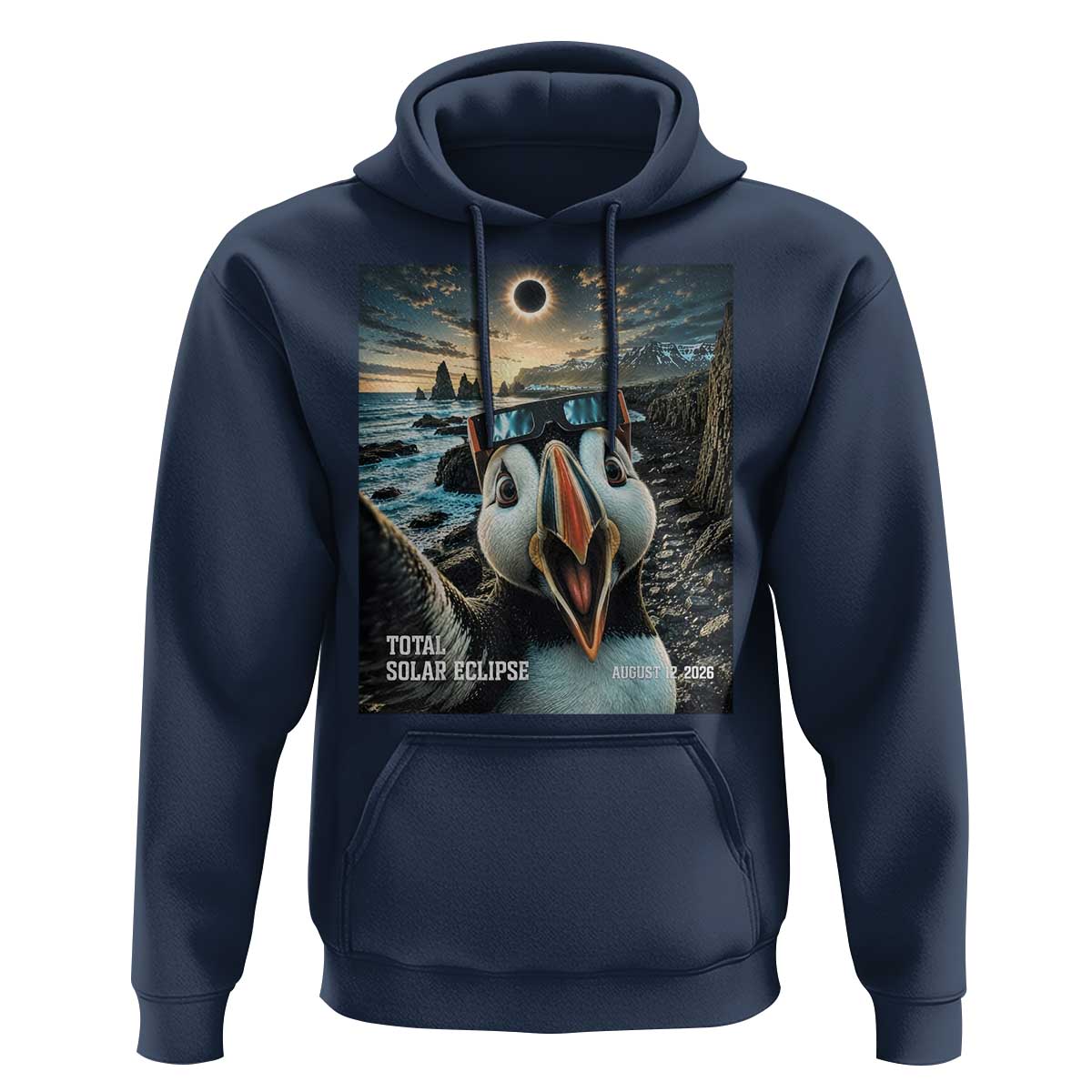 Puffin Selfie August 12 2026 Total Solar Eclipse Hoodie Funny Totality Photographic Astronomy Souvenir