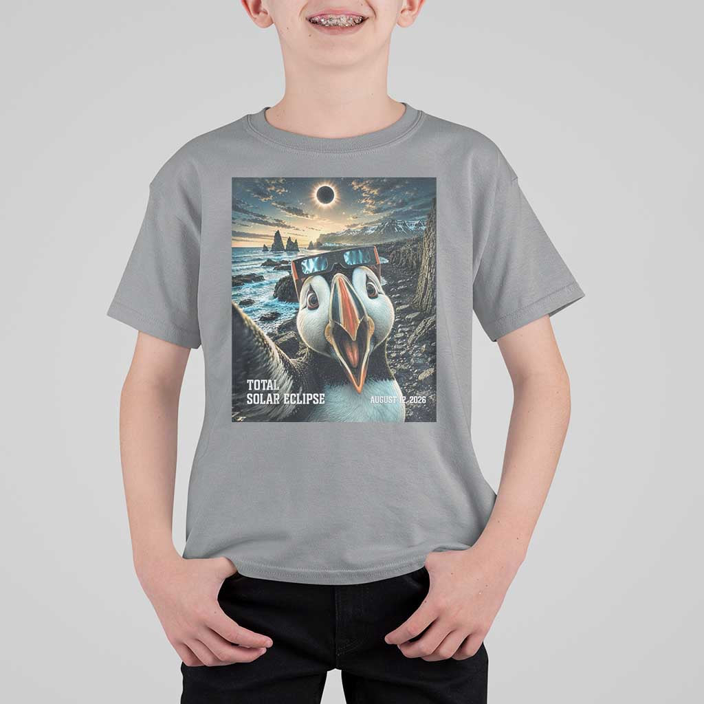 Puffin Selfie August 12 2026 Total Solar Eclipse T Shirt For Kid Funny Totality Photographic Astronomy Souvenir