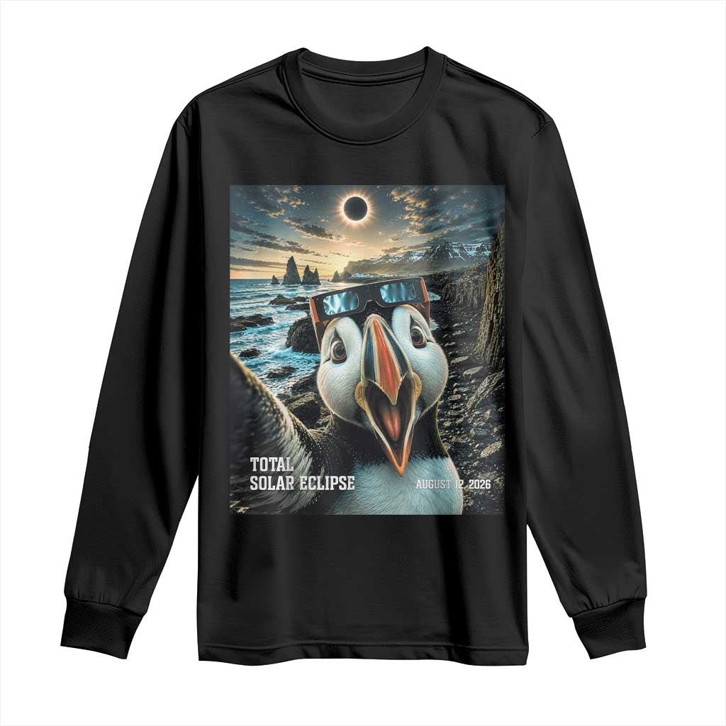 Puffin Selfie August 12 2026 Total Solar Eclipse Long Sleeve Shirt Funny Totality Photographic Astronomy Souvenir