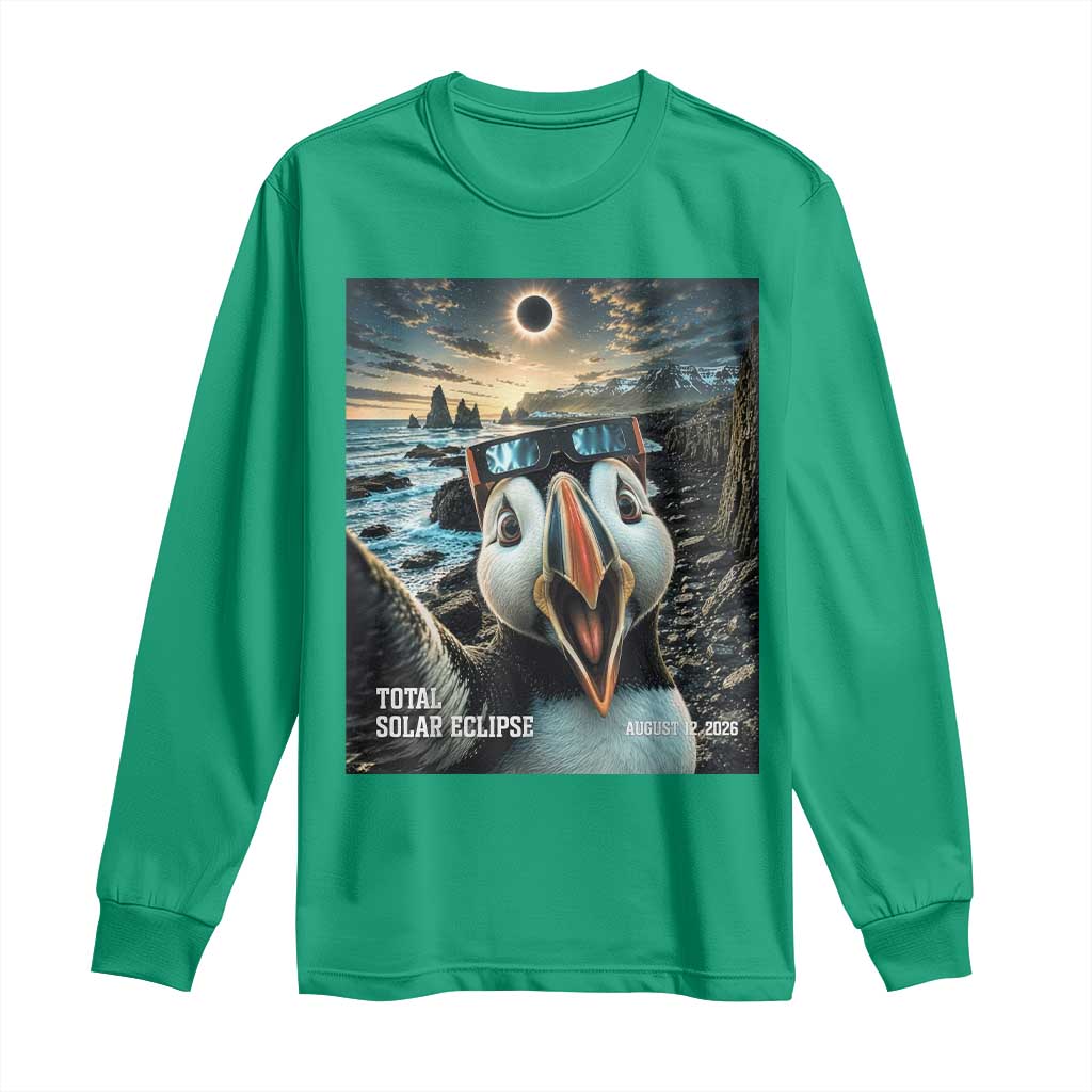 Puffin Selfie August 12 2026 Total Solar Eclipse Long Sleeve Shirt Funny Totality Photographic Astronomy Souvenir