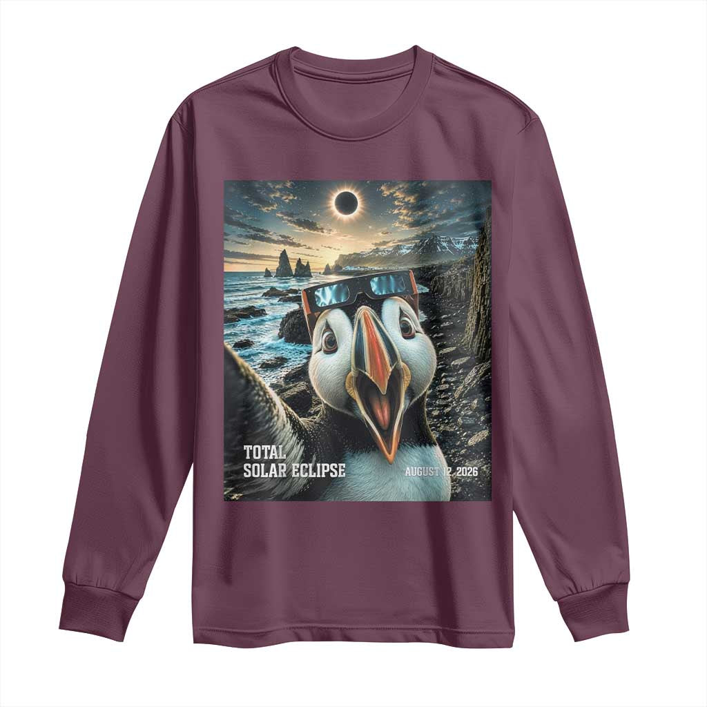 Puffin Selfie August 12 2026 Total Solar Eclipse Long Sleeve Shirt Funny Totality Photographic Astronomy Souvenir