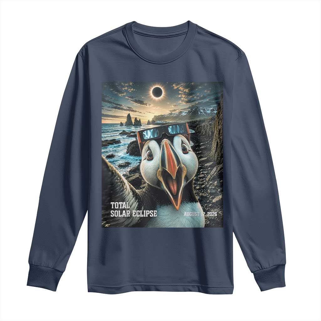 Puffin Selfie August 12 2026 Total Solar Eclipse Long Sleeve Shirt Funny Totality Photographic Astronomy Souvenir