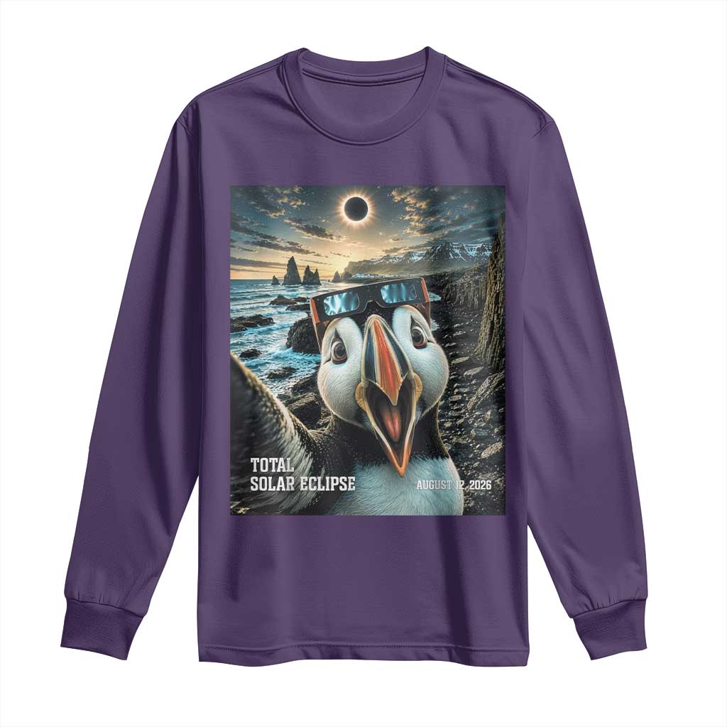 Puffin Selfie August 12 2026 Total Solar Eclipse Long Sleeve Shirt Funny Totality Photographic Astronomy Souvenir