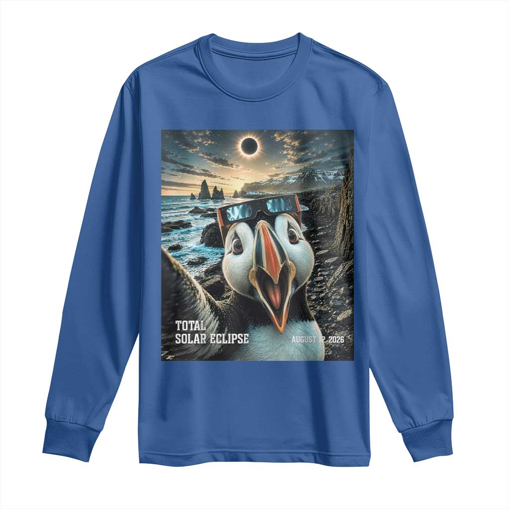 Puffin Selfie August 12 2026 Total Solar Eclipse Long Sleeve Shirt Funny Totality Photographic Astronomy Souvenir