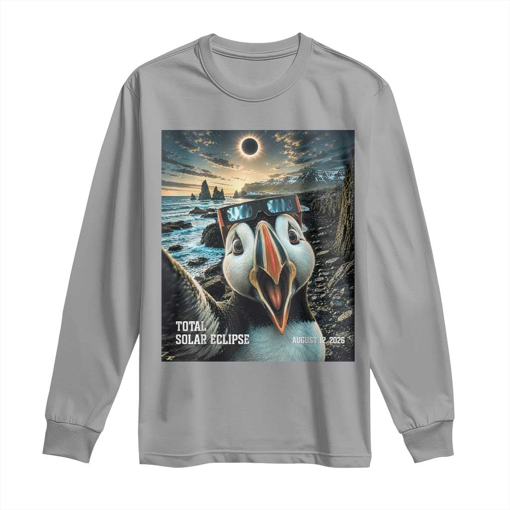 Puffin Selfie August 12 2026 Total Solar Eclipse Long Sleeve Shirt Funny Totality Photographic Astronomy Souvenir