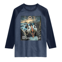 Puffin Selfie August 12 2026 Total Solar Eclipse Raglan Shirt Funny Totality Photographic Astronomy Souvenir