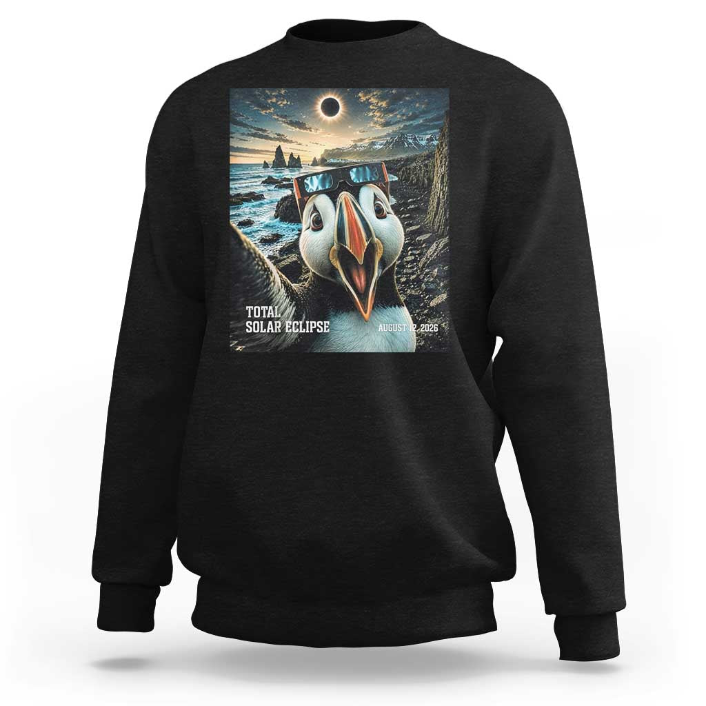 Puffin Selfie August 12 2026 Total Solar Eclipse Sweatshirt Funny Totality Photographic Astronomy Souvenir