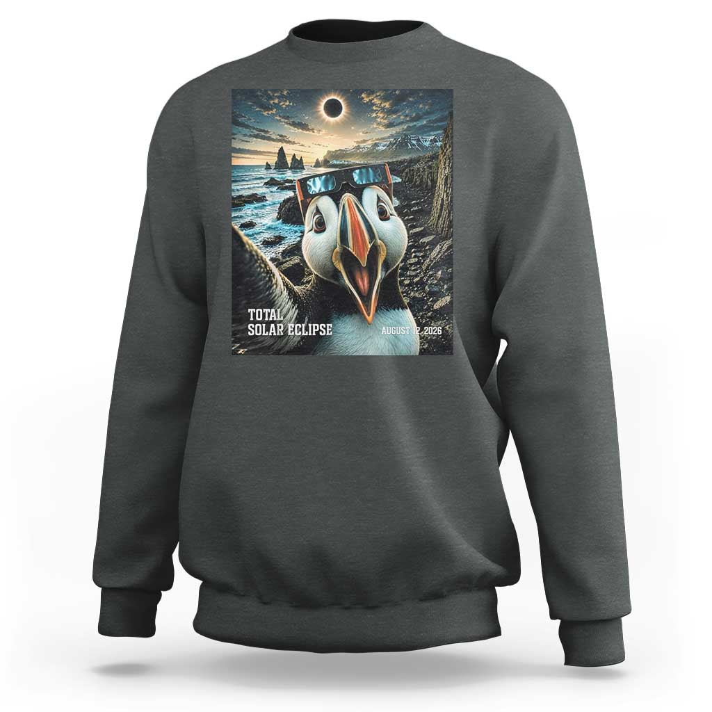 Puffin Selfie August 12 2026 Total Solar Eclipse Sweatshirt Funny Totality Photographic Astronomy Souvenir