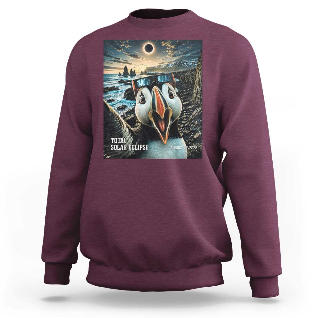 Puffin Selfie August 12 2026 Total Solar Eclipse Sweatshirt Funny Totality Photographic Astronomy Souvenir