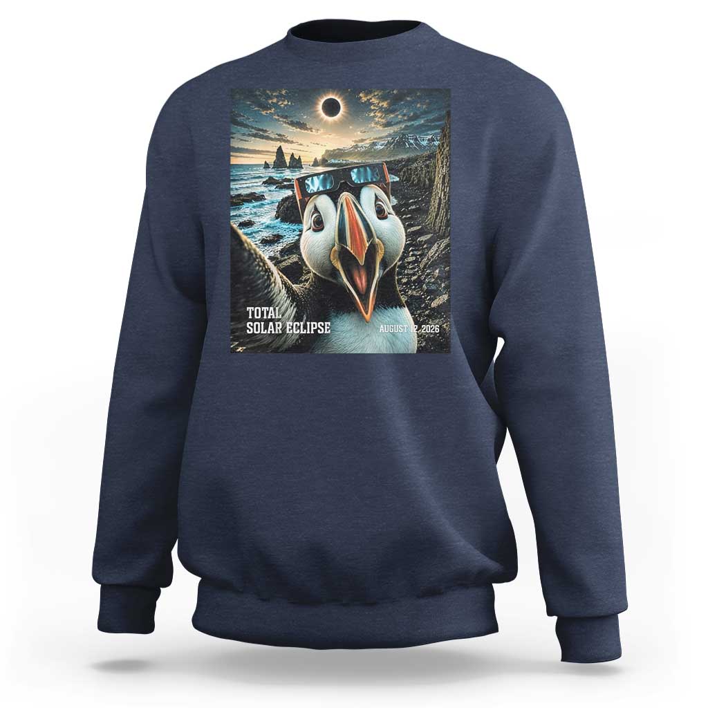 Puffin Selfie August 12 2026 Total Solar Eclipse Sweatshirt Funny Totality Photographic Astronomy Souvenir