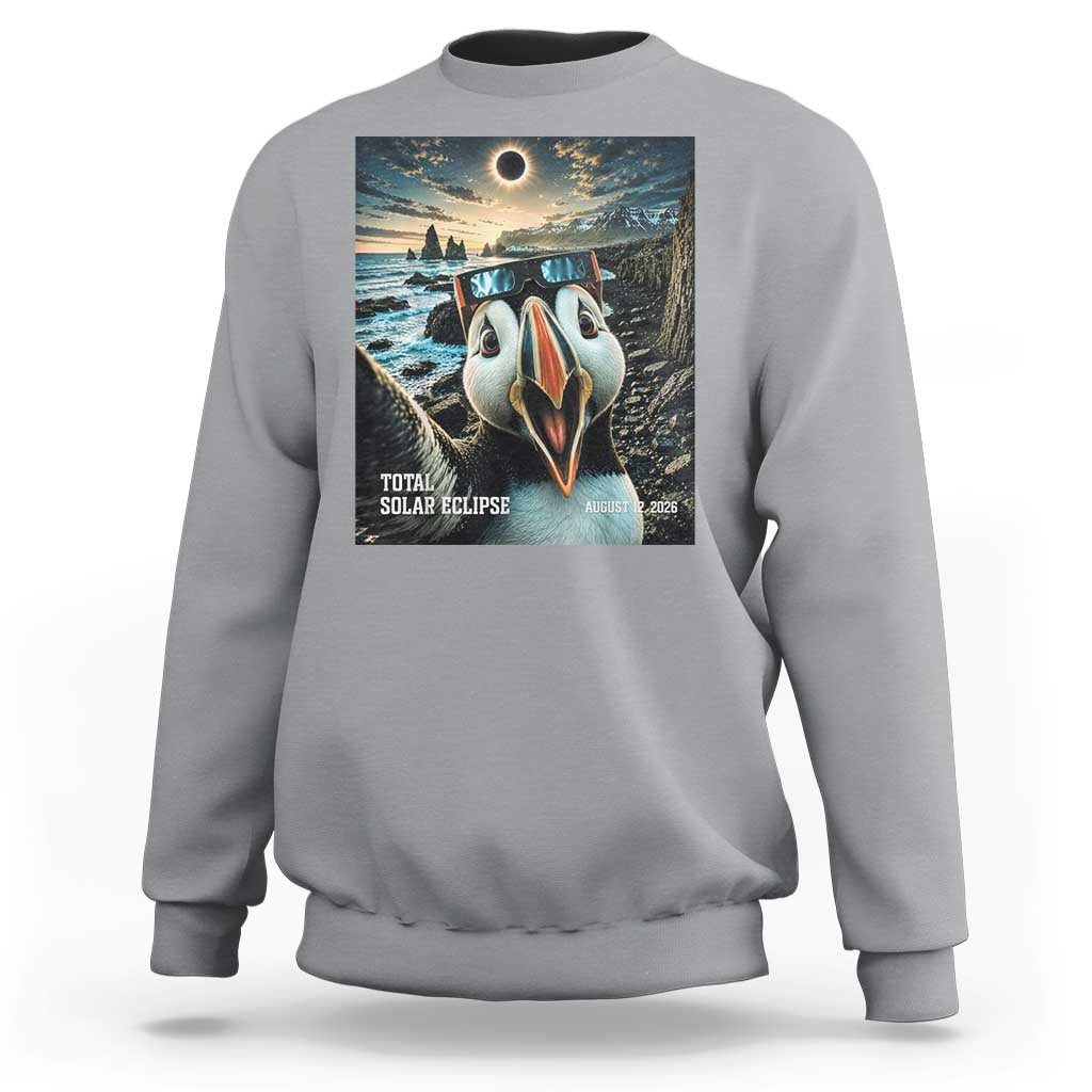 Puffin Selfie August 12 2026 Total Solar Eclipse Sweatshirt Funny Totality Photographic Astronomy Souvenir