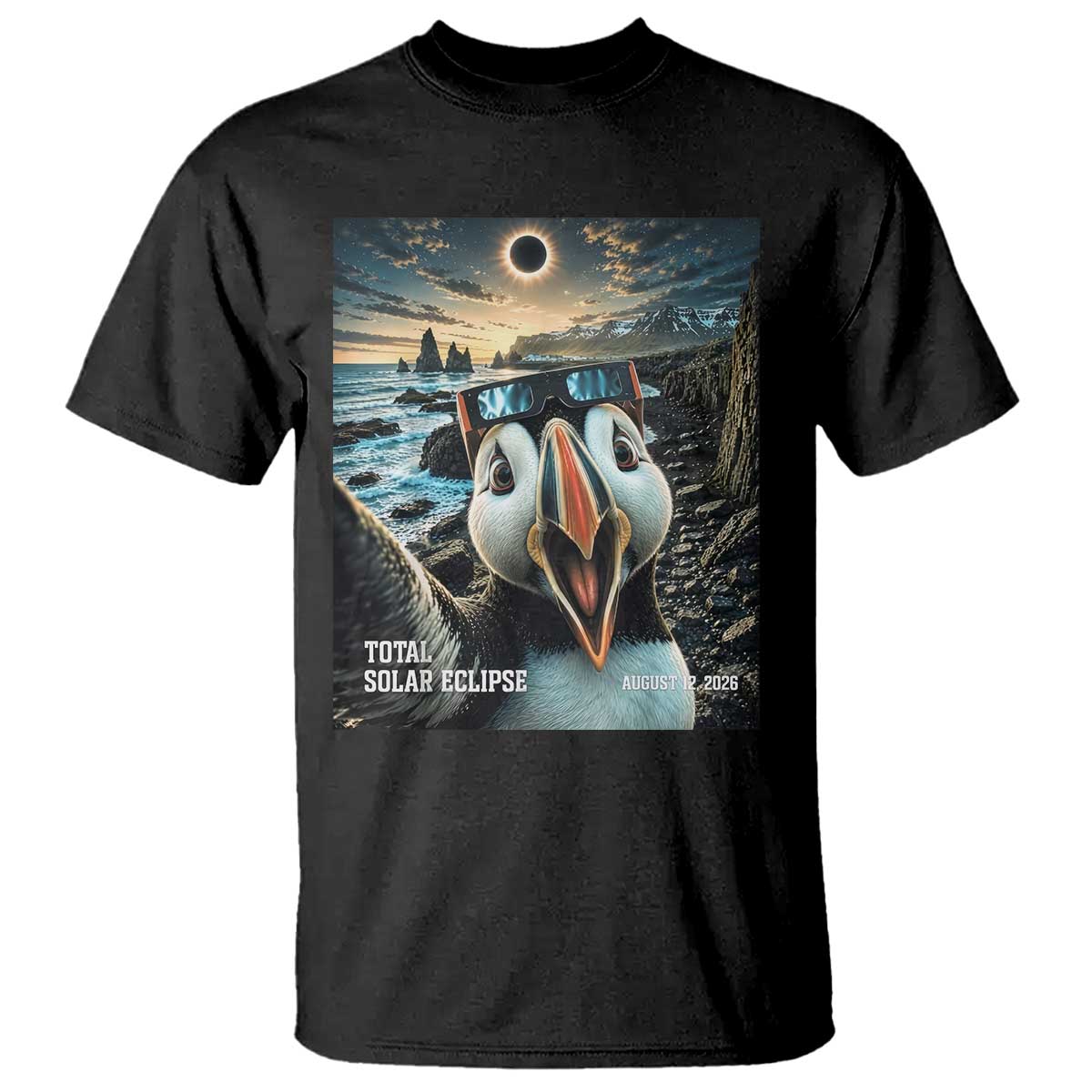 Puffin Selfie August 12 2026 Total Solar Eclipse T Shirt Funny Totality Photographic Astronomy Souvenir