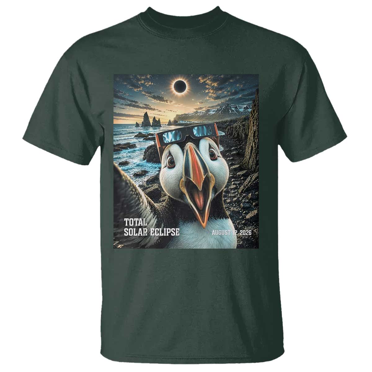 Puffin Selfie August 12 2026 Total Solar Eclipse T Shirt Funny Totality Photographic Astronomy Souvenir