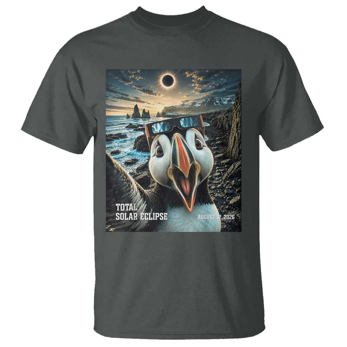 Puffin Selfie August 12 2026 Total Solar Eclipse T Shirt Funny Totality Photographic Astronomy Souvenir