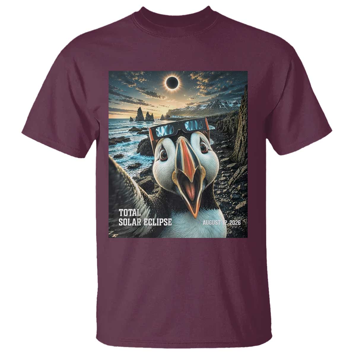 Puffin Selfie August 12 2026 Total Solar Eclipse T Shirt Funny Totality Photographic Astronomy Souvenir