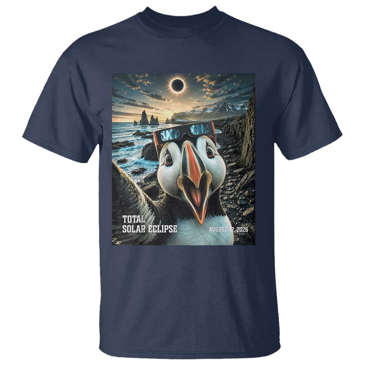 Puffin Selfie August 12 2026 Total Solar Eclipse T Shirt Funny Totality Photographic Astronomy Souvenir