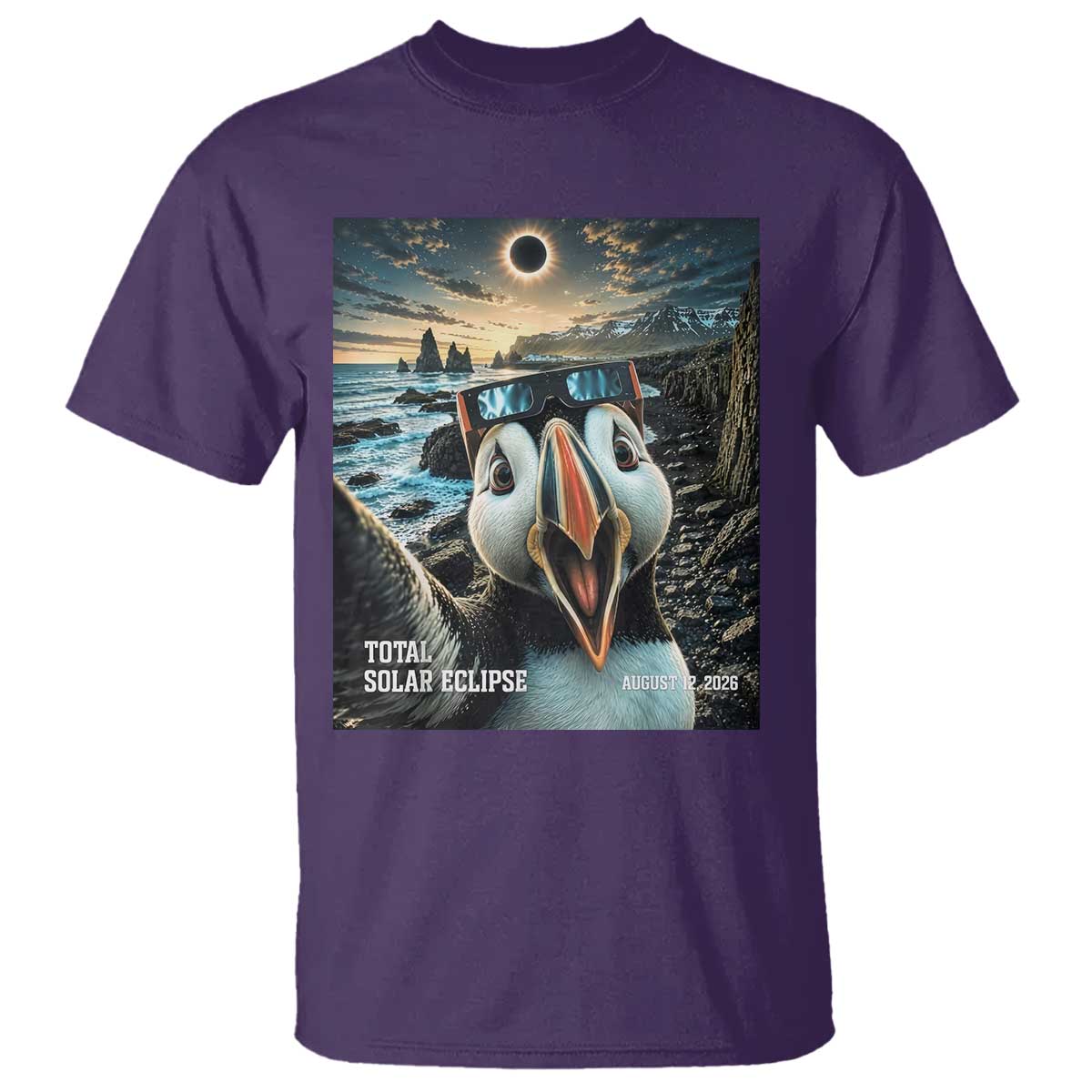 Puffin Selfie August 12 2026 Total Solar Eclipse T Shirt Funny Totality Photographic Astronomy Souvenir