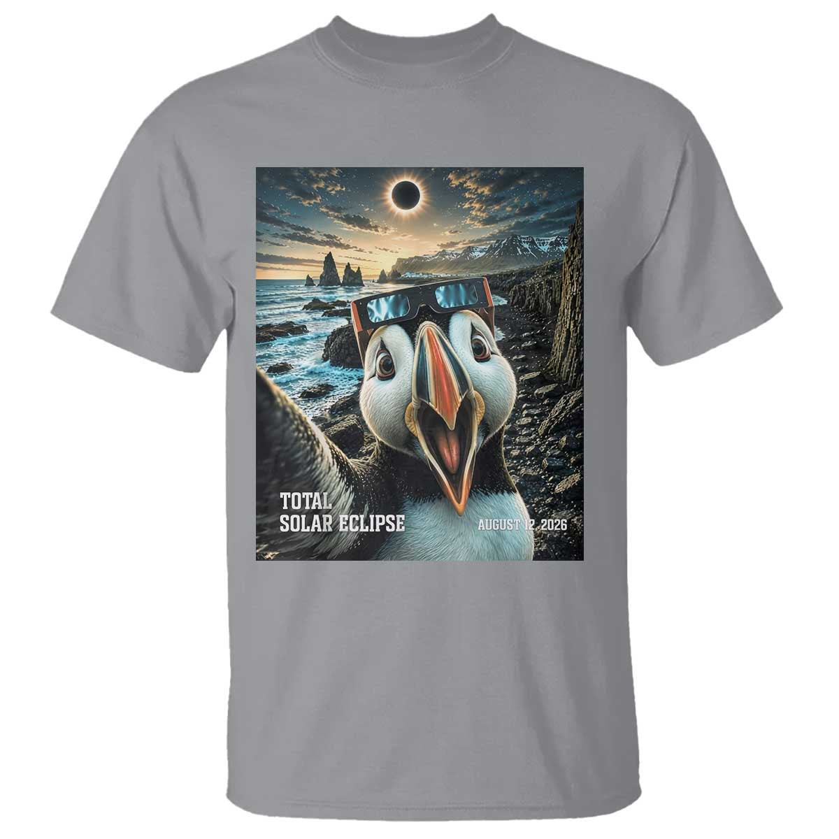 Puffin Selfie August 12 2026 Total Solar Eclipse T Shirt Funny Totality Photographic Astronomy Souvenir