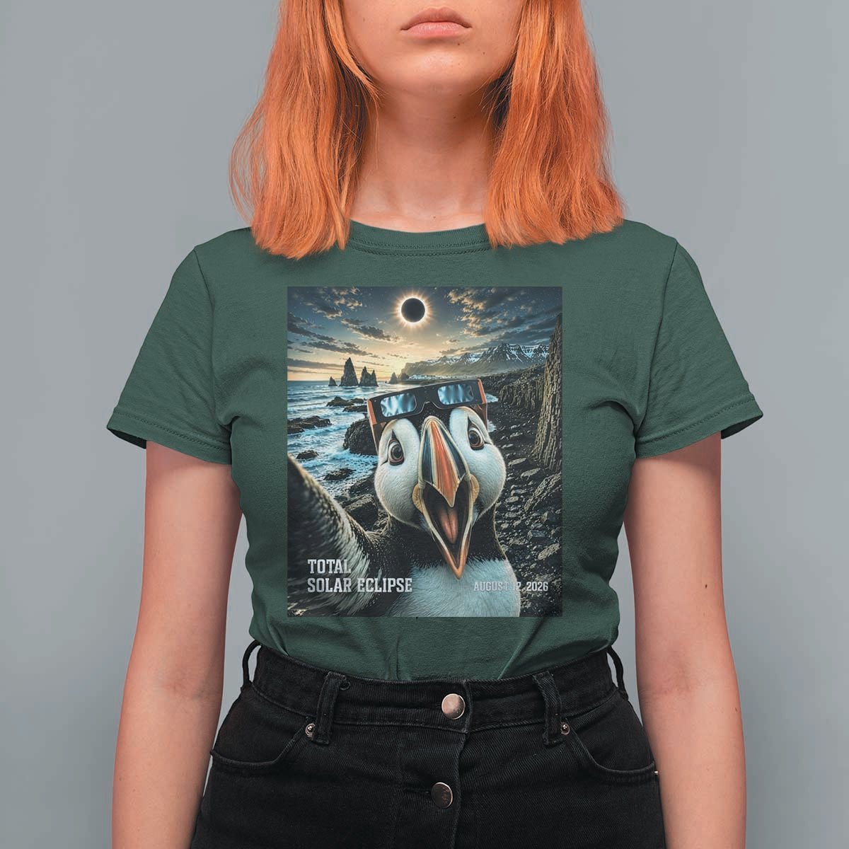 Puffin Selfie August 12 2026 Total Solar Eclipse T Shirt For Women Funny Totality Photographic Astronomy Souvenir