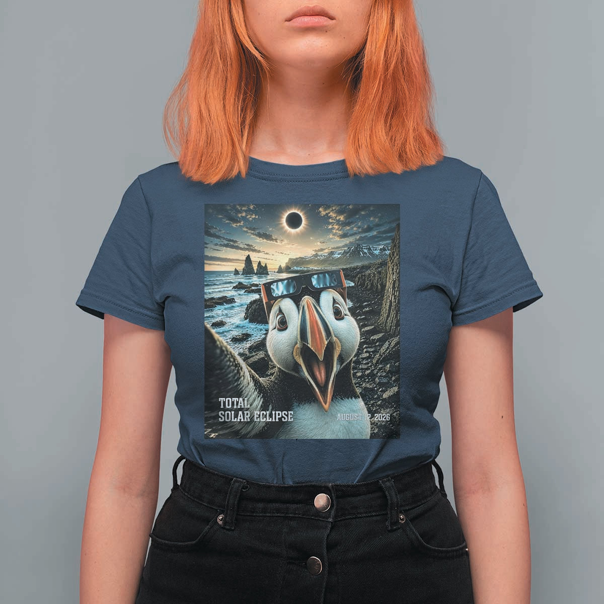 Puffin Selfie August 12 2026 Total Solar Eclipse T Shirt For Women Funny Totality Photographic Astronomy Souvenir