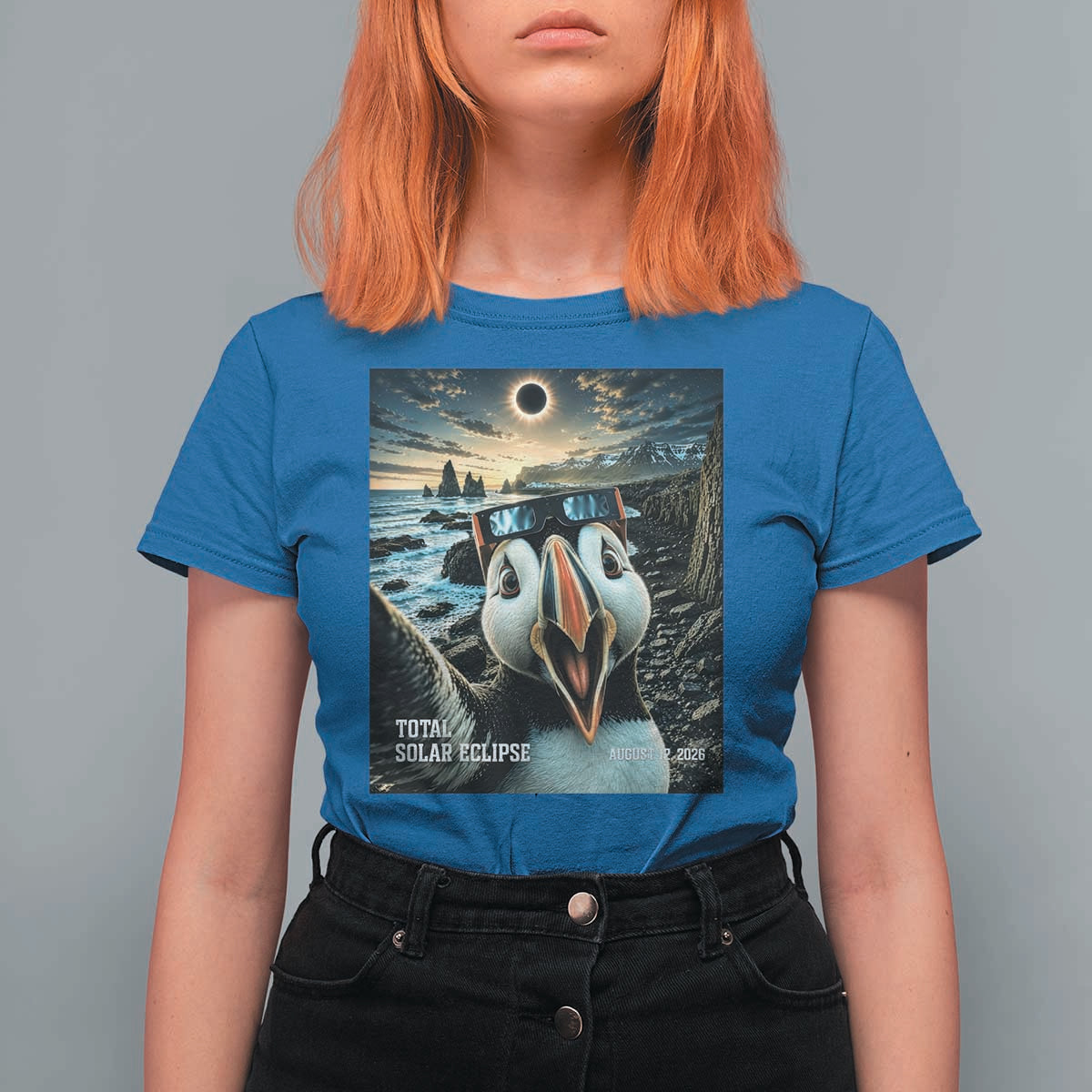 Puffin Selfie August 12 2026 Total Solar Eclipse T Shirt For Women Funny Totality Photographic Astronomy Souvenir