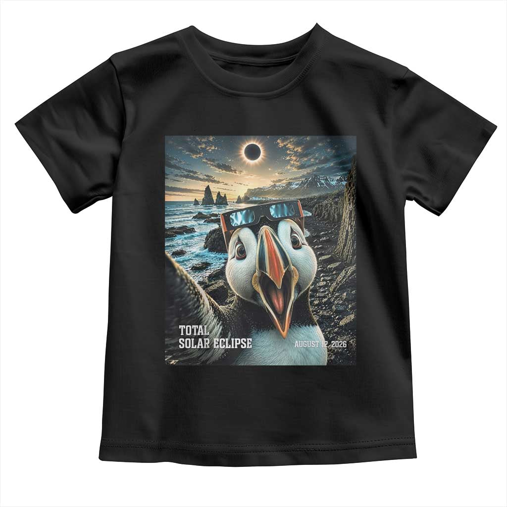 Puffin Selfie August 12 2026 Total Solar Eclipse Toddler T Shirt Funny Totality Photographic Astronomy Souvenir