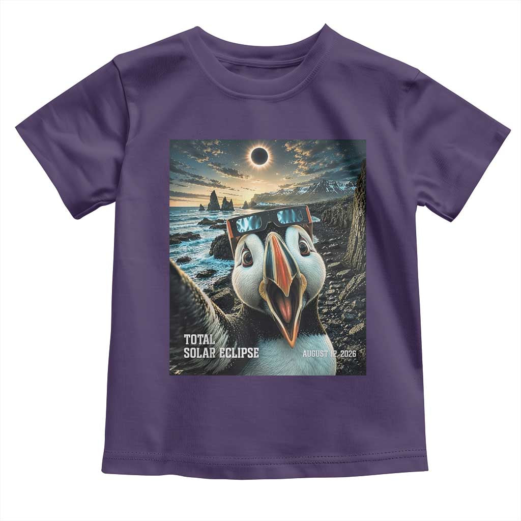 Puffin Selfie August 12 2026 Total Solar Eclipse Toddler T Shirt Funny Totality Photographic Astronomy Souvenir