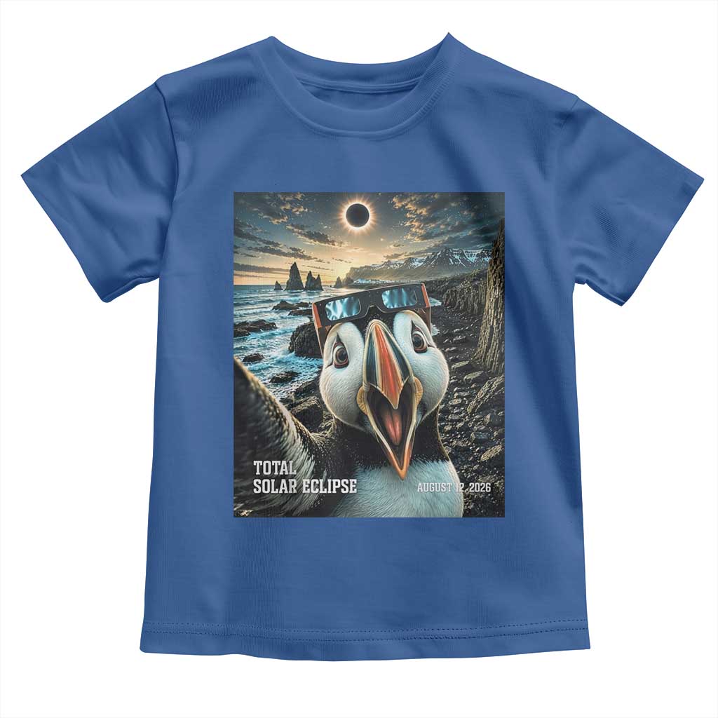 Puffin Selfie August 12 2026 Total Solar Eclipse Toddler T Shirt Funny Totality Photographic Astronomy Souvenir