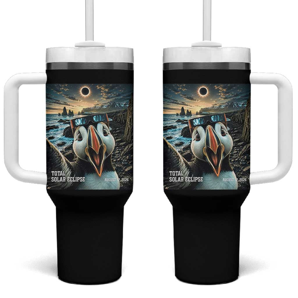 Puffin Selfie August 12 2026 Total Solar Eclipse Tumbler With Handle Funny Totality Photographic Astronomy Souvenir