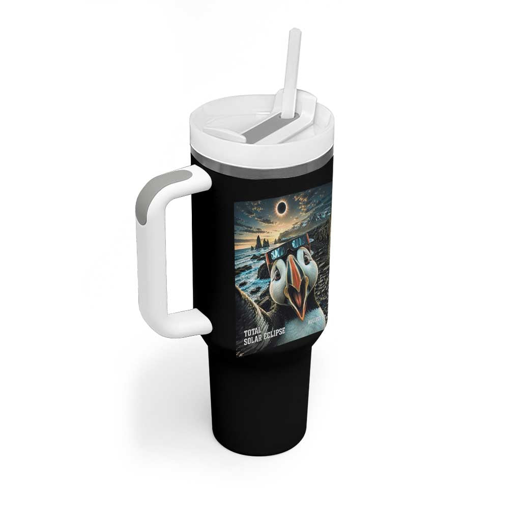 Puffin Selfie August 12 2026 Total Solar Eclipse Tumbler With Handle Funny Totality Photographic Astronomy Souvenir
