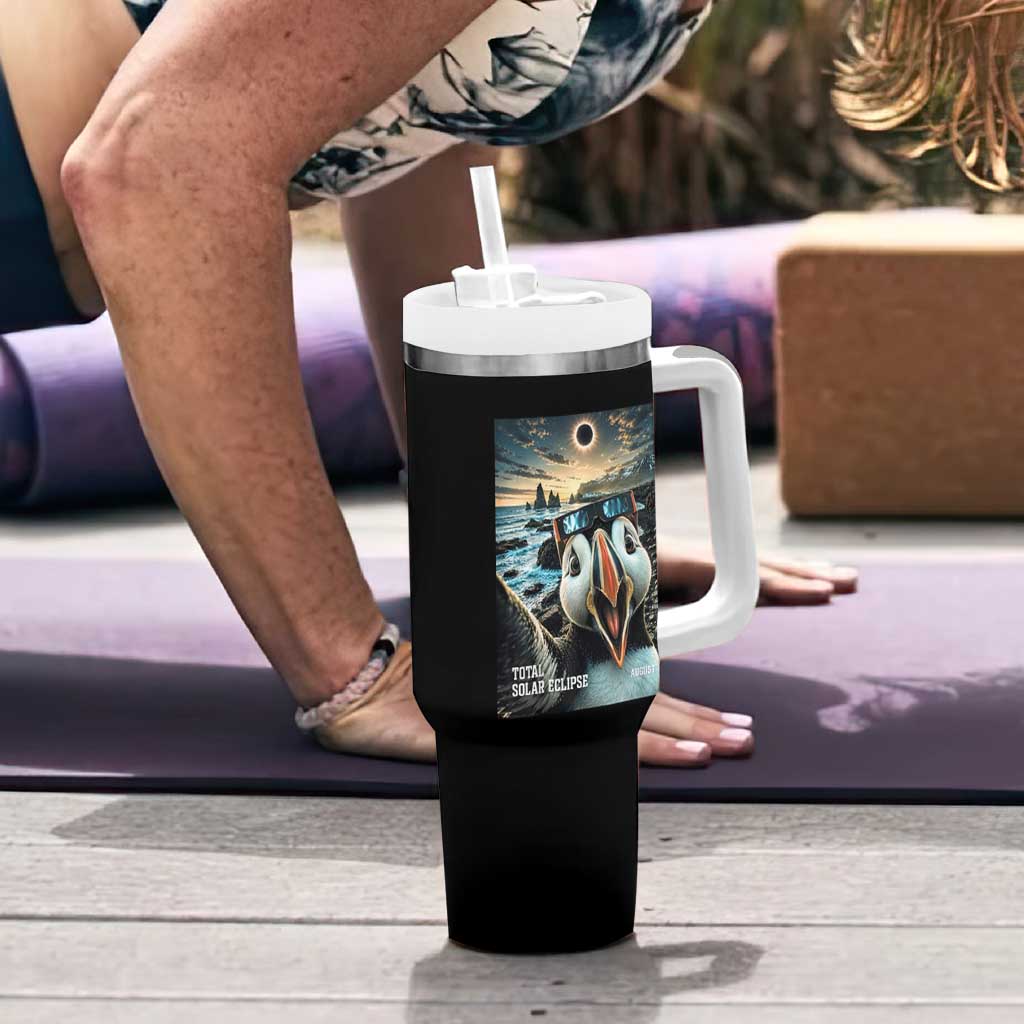 Puffin Selfie August 12 2026 Total Solar Eclipse Tumbler With Handle Funny Totality Photographic Astronomy Souvenir