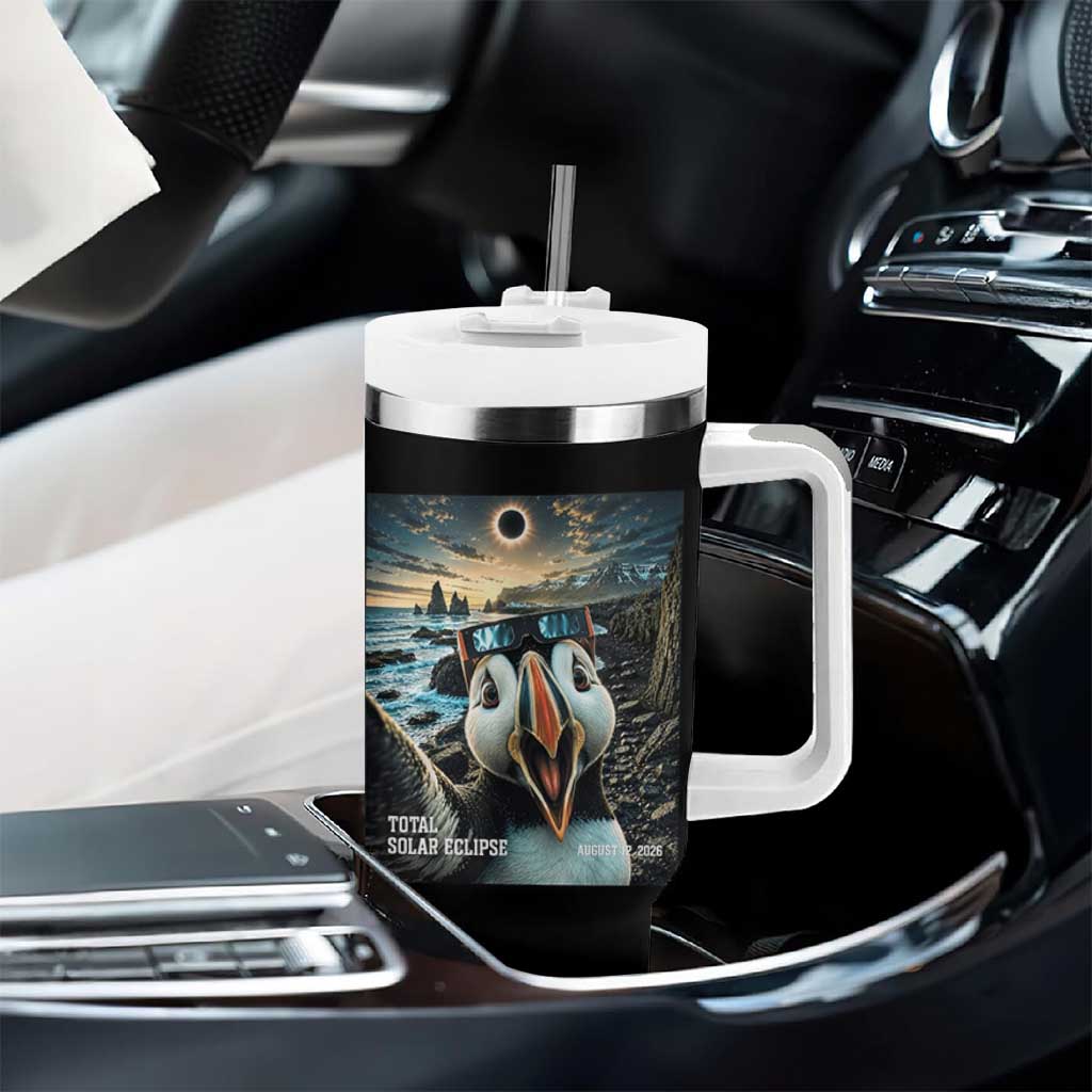 Puffin Selfie August 12 2026 Total Solar Eclipse Tumbler With Handle Funny Totality Photographic Astronomy Souvenir