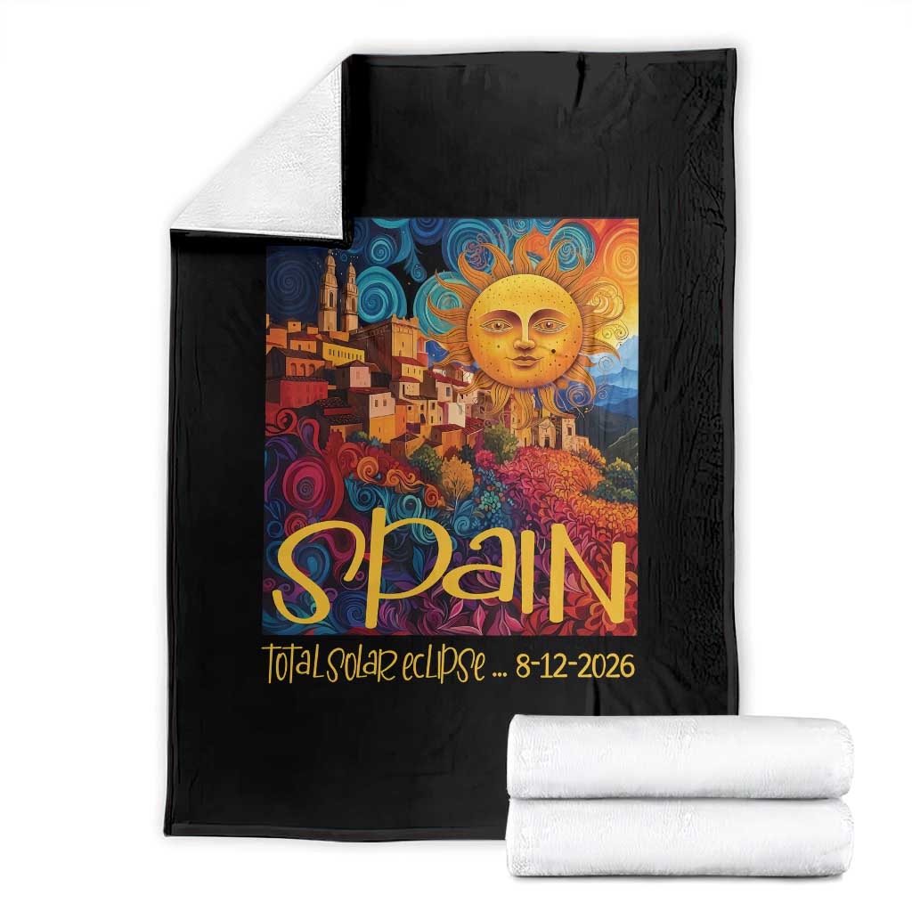 Spain 2026 Total Solar Eclipse Sun Face Graphic Throw Blanket Espana Totality Travel Memorabilia Astronomy Geek Gift