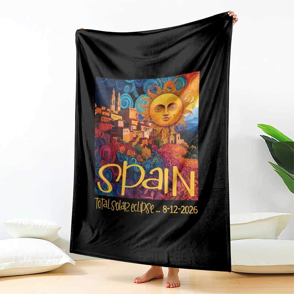 Spain 2026 Total Solar Eclipse Sun Face Graphic Throw Blanket Espana Totality Travel Memorabilia Astronomy Geek Gift