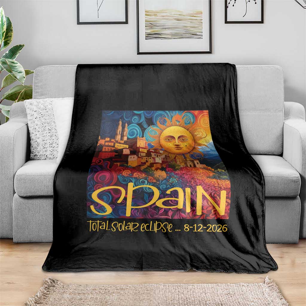 Spain 2026 Total Solar Eclipse Sun Face Graphic Throw Blanket Espana Totality Travel Memorabilia Astronomy Geek Gift