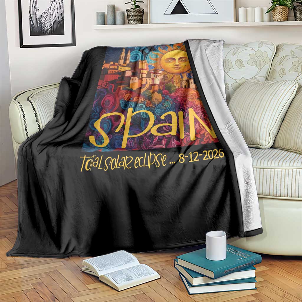 Spain 2026 Total Solar Eclipse Sun Face Graphic Throw Blanket Espana Totality Travel Memorabilia Astronomy Geek Gift