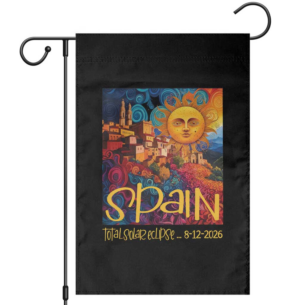 Spain 2026 Total Solar Eclipse Sun Face Graphic Garden Flag Espana Totality Travel Memorabilia Astronomy Geek Gift