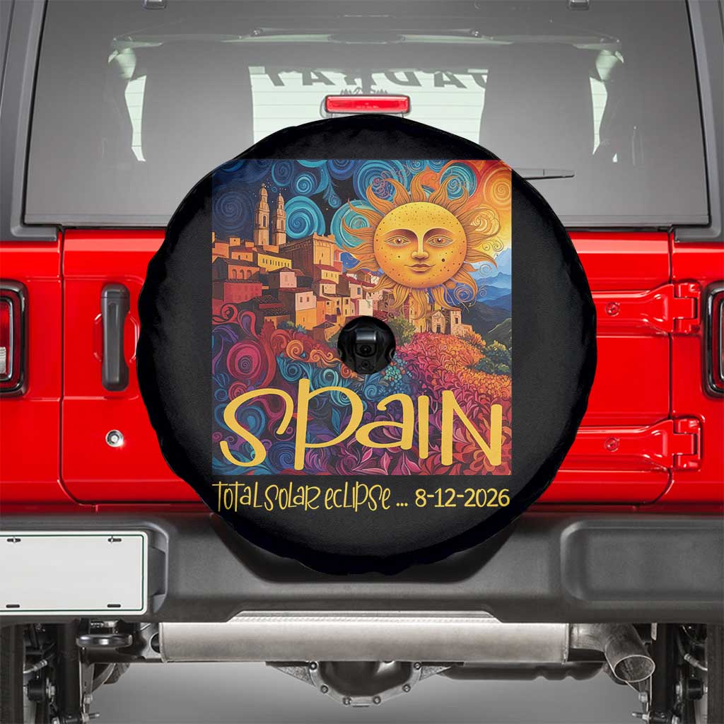 Spain 2026 Total Solar Eclipse Sun Face Graphic Spare Tire Cover Espana Totality Travel Memorabilia Astronomy Geek Gift