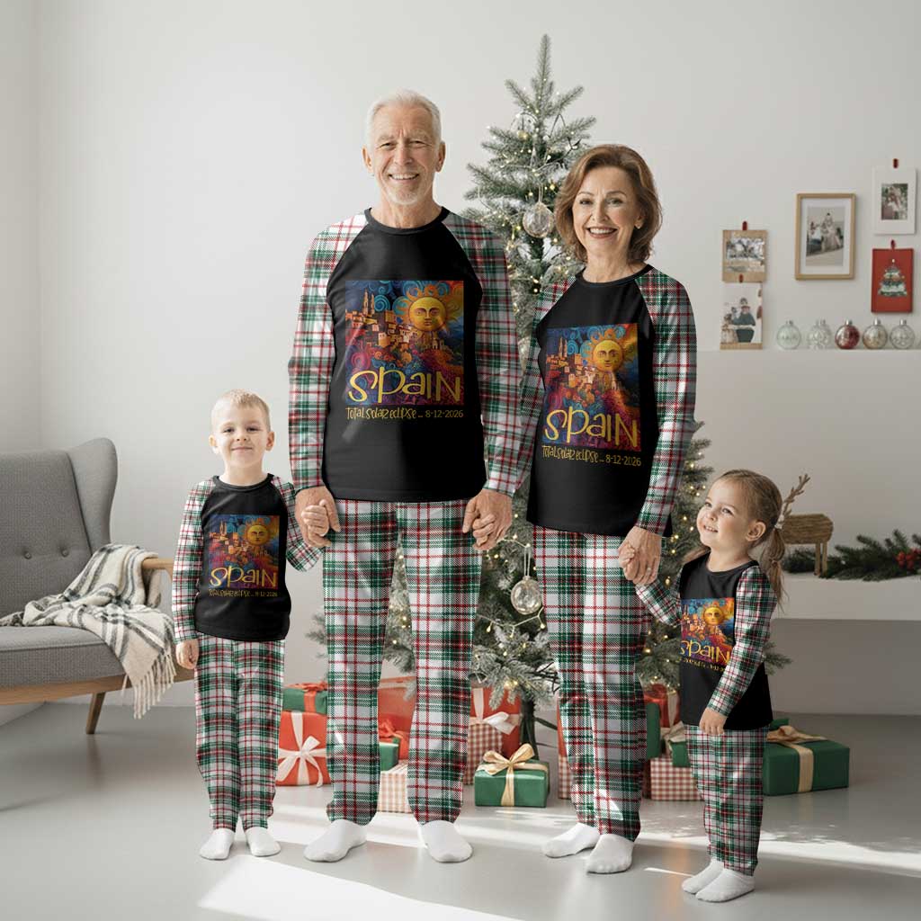 Spain 2026 Total Solar Eclipse Sun Face Graphic Plaid Pajama Set Espana Totality Travel Memorabilia Astronomy Geek Gift