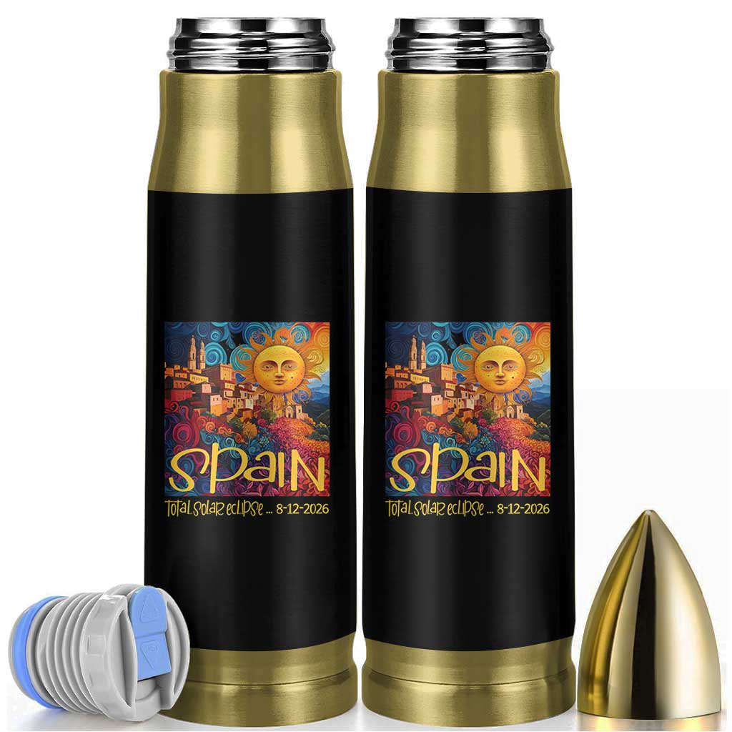 Spain 2026 Total Solar Eclipse Sun Face Graphic Bullet Tumbler Espana Totality Travel Memorabilia Astronomy Geek Gift