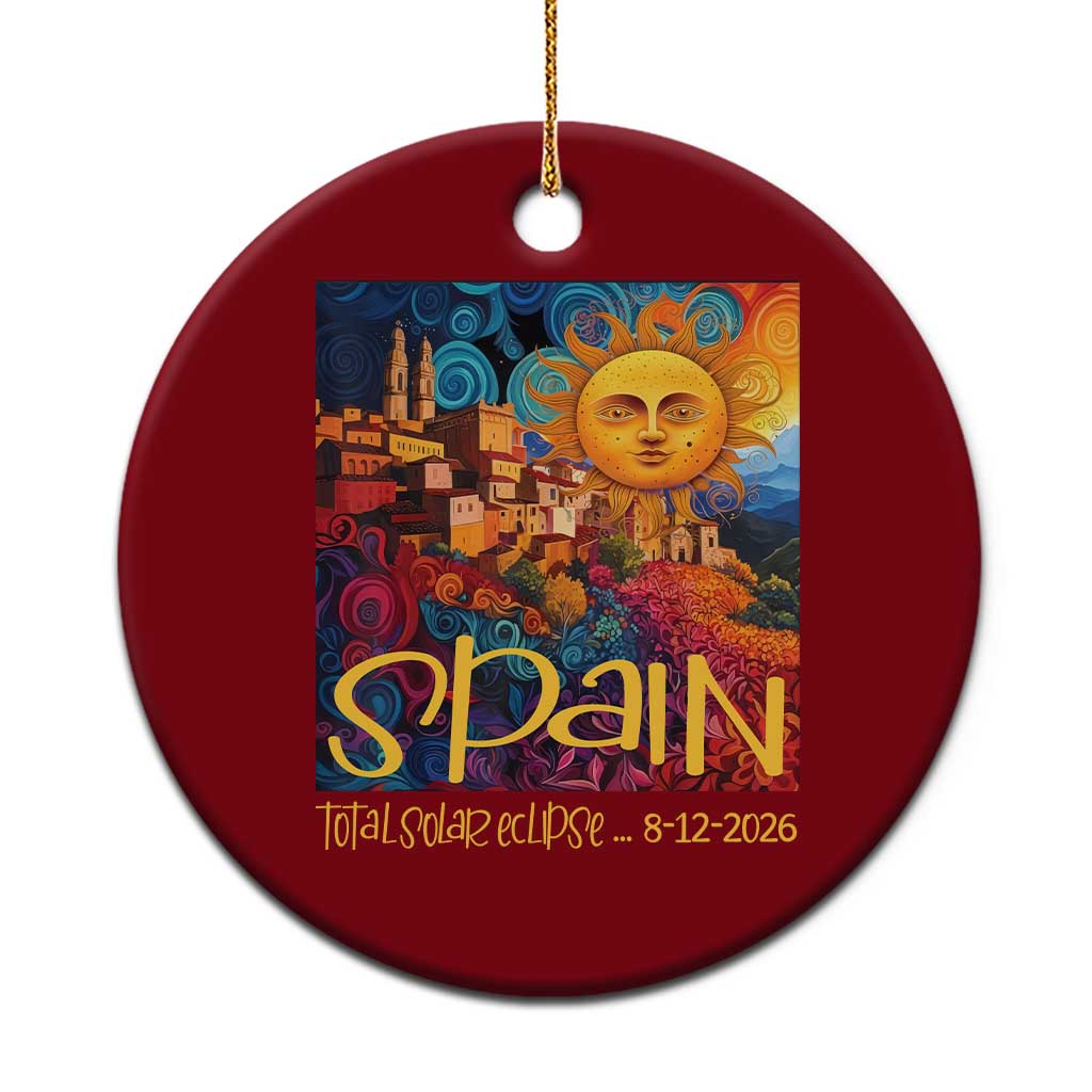 Spain 2026 Total Solar Eclipse Sun Face Graphic Ceramic Ornament Espana Totality Travel Memorabilia Astronomy Geek Gift