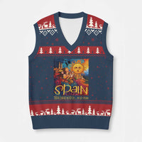 Spain 2026 Total Solar Eclipse Sun Face Graphic V-Neck Knit Sweater Vest Espana Totality Travel Memorabilia Astronomy Geek Gift