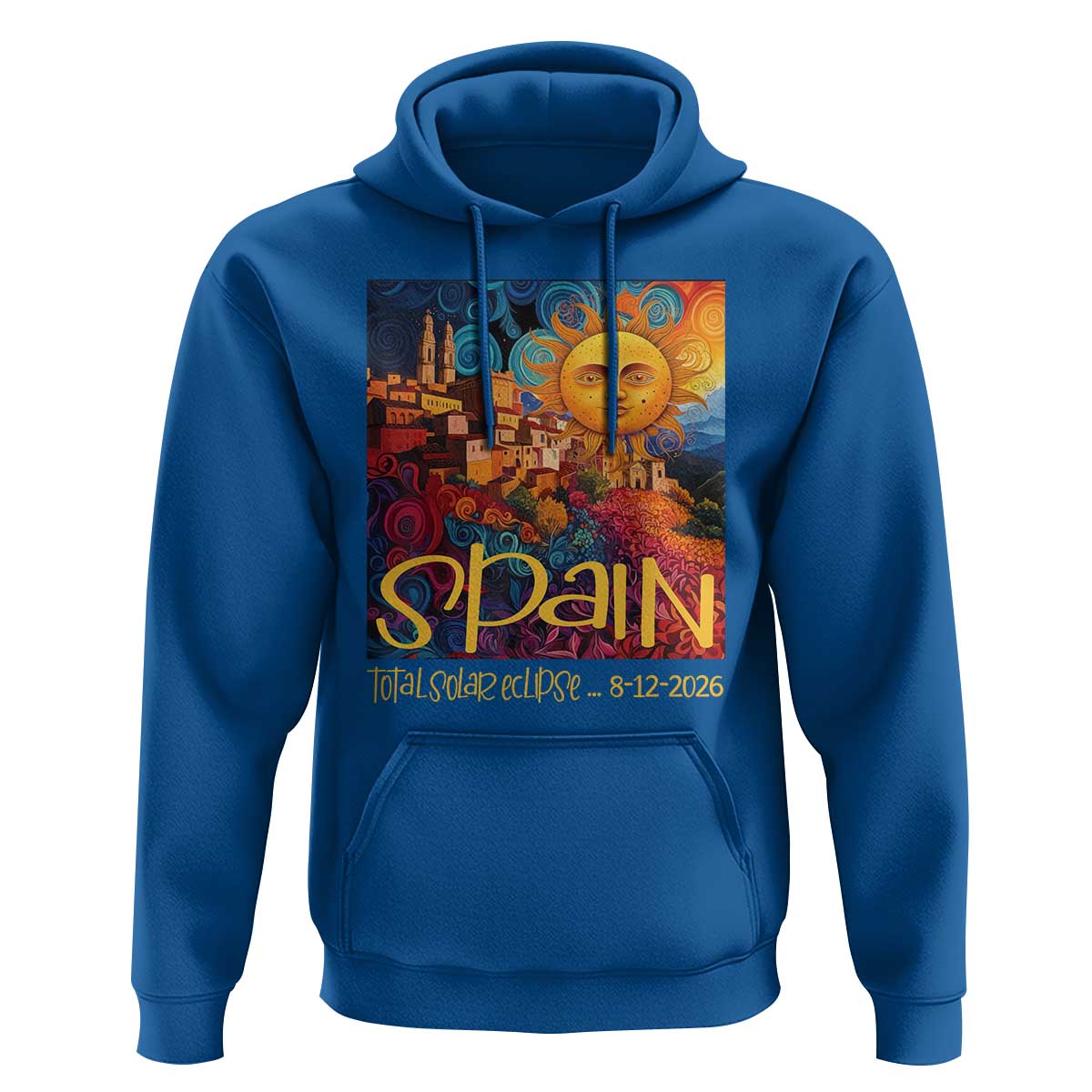 Spain 2026 Total Solar Eclipse Sun Face Graphic Hoodie Espana Totality Travel Memorabilia Astronomy Geek Gift