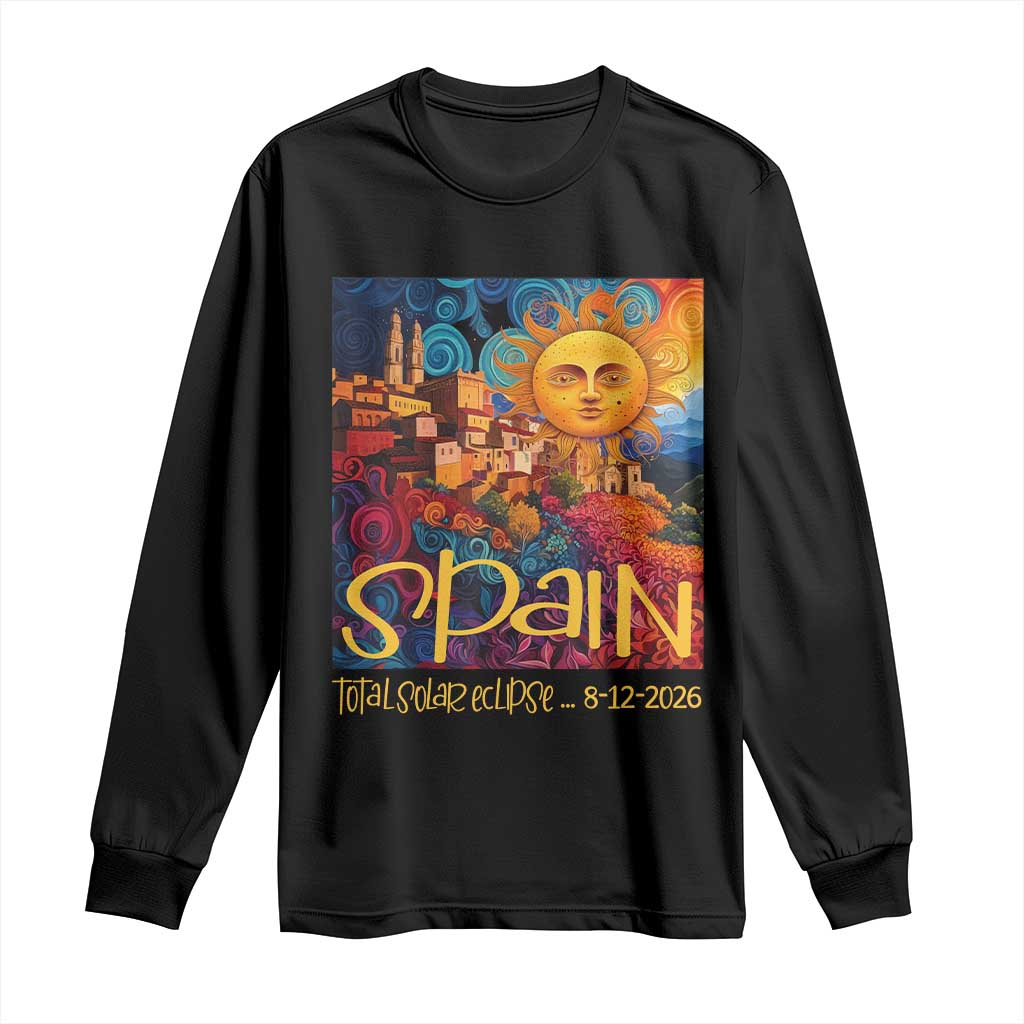 Spain 2026 Total Solar Eclipse Sun Face Graphic Long Sleeve Shirt Espana Totality Travel Memorabilia Astronomy Geek Gift