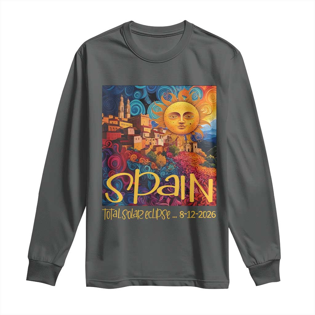 Spain 2026 Total Solar Eclipse Sun Face Graphic Long Sleeve Shirt Espana Totality Travel Memorabilia Astronomy Geek Gift