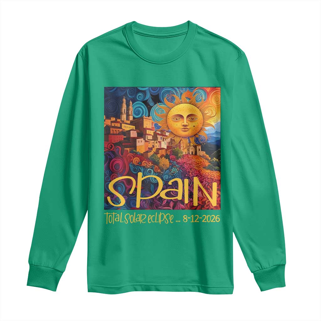Spain 2026 Total Solar Eclipse Sun Face Graphic Long Sleeve Shirt Espana Totality Travel Memorabilia Astronomy Geek Gift